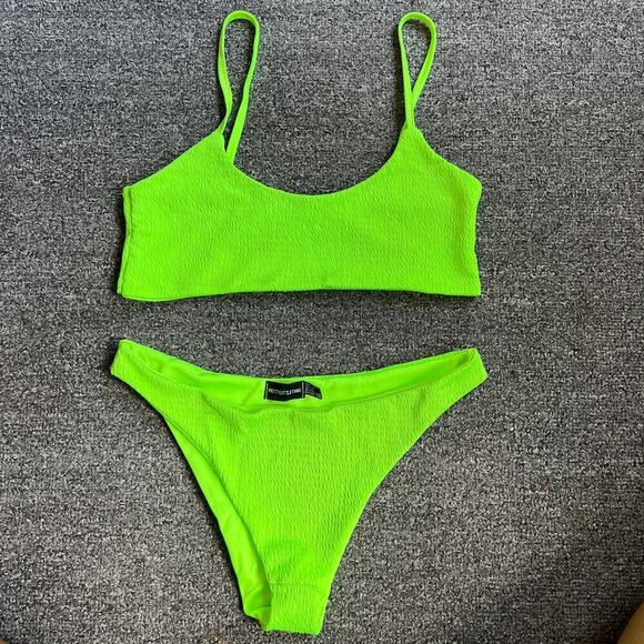 PRETTYLITTLETHING neon green 2 piece bikini set US Size 8 - Picture 1 of 6